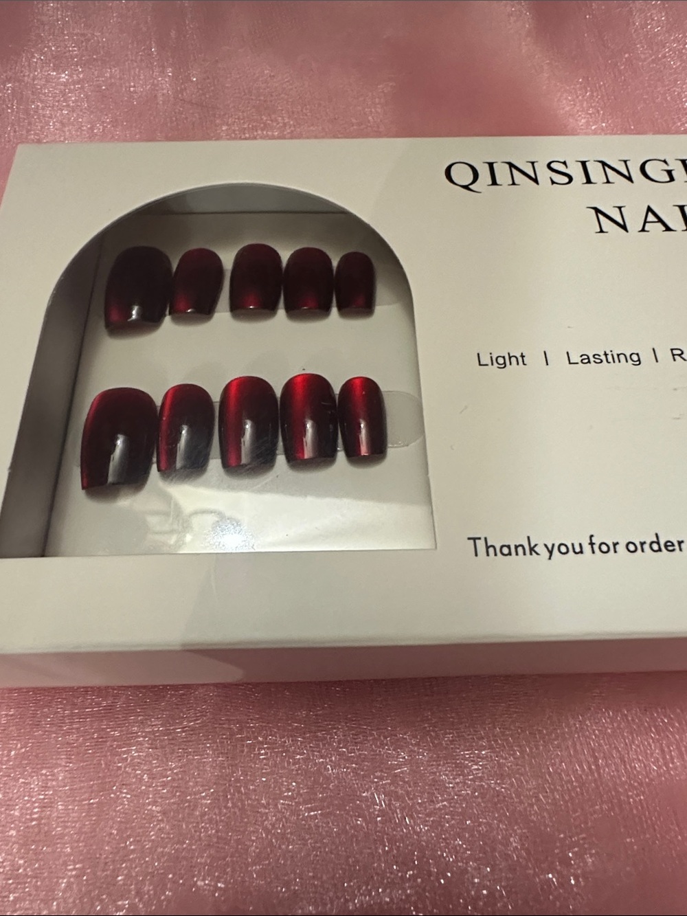 Faux Press-On Nails - Deep Red Ombre Set
